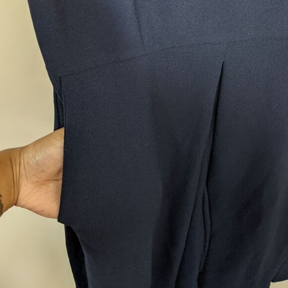 Oasis Jumpsuit Blue Belted Cropped Wide Leg Pockets Size 10 - Picture 9 of 12